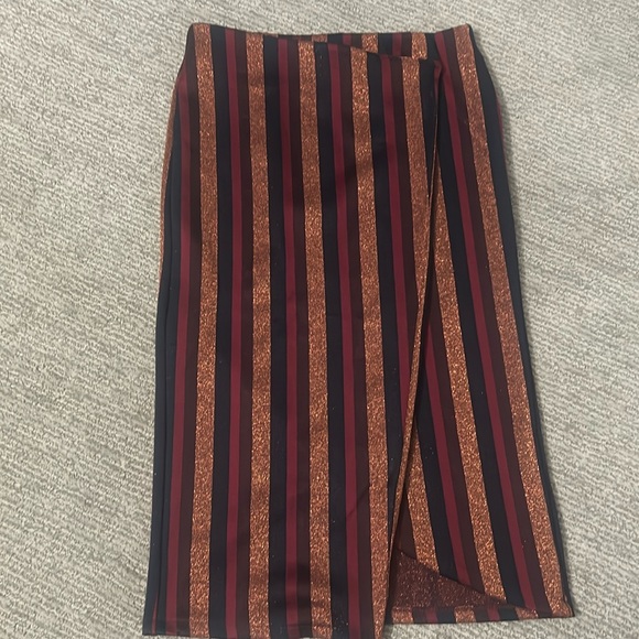 Zara metallic rose gold striped wrap pull on skirt - Picture 1 of 4